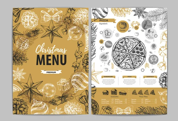 Restaurante Navidad Menú Diseño — Vector de stock