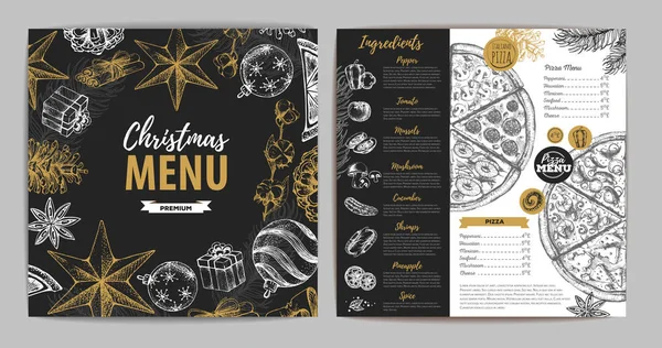 Dessin Main Noël Conception Menu Vacances Menu Restaurant — Image vectorielle