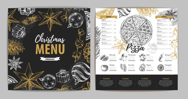 Hand Tekenen Kerst Vakantie Menu Ontwerp Restaurant Menu — Stockvector