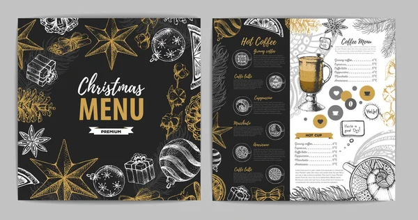 Hand Drawing Christmas Holiday Menu Design Restaurant Menu — Stock Vector