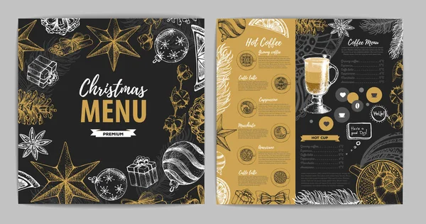 Dibujo Mano Diseño Menú Navideño Menú Restaurante — Archivo Imágenes Vectoriales