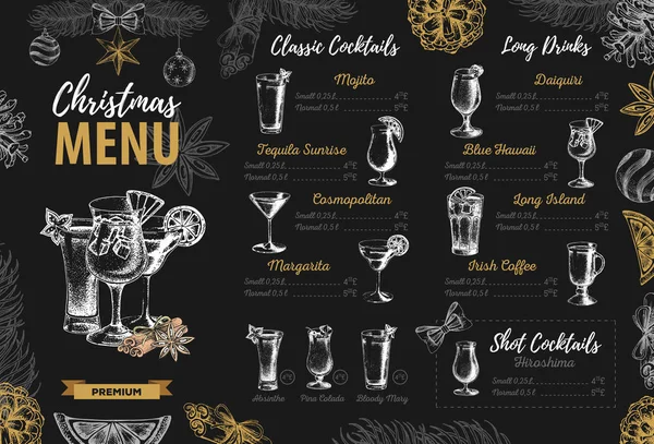 Dibujo Mano Diseño Menú Navideño Menú Restaurante — Vector de stock