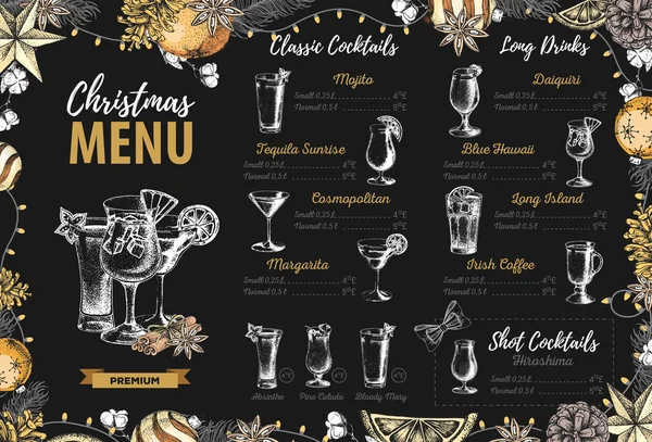 Hand Tekenen Kerst Vakantie Menu Ontwerp Restaurant Menu — Stockvector