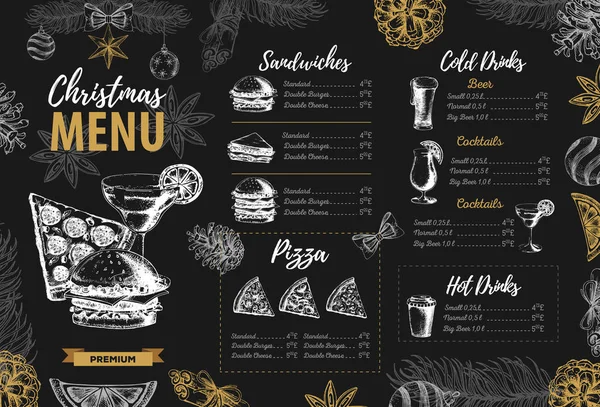 Wygląd Menu Holiday Restaurant Boże Narodzenie — Wektor stockowy