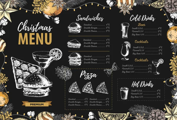 Restaurante Navidad Menú Diseño — Vector de stock