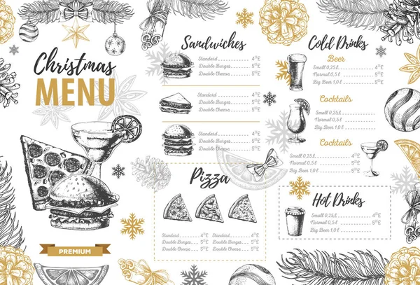 Restaurante Navidad Menú Diseño — Vector de stock