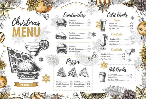 Restaurante Navidad Menú Diseño — Vector de stock