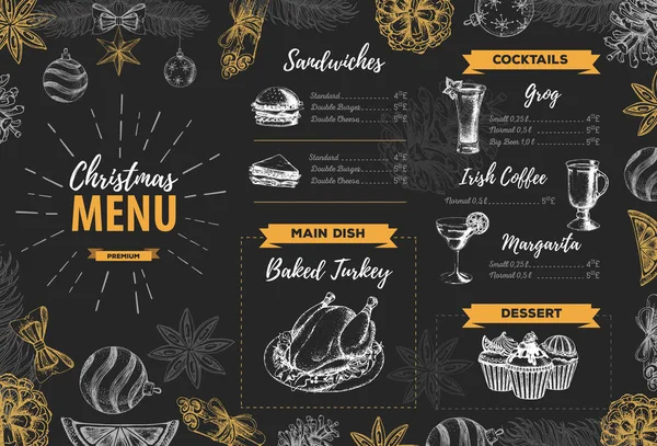 Dibujo Mano Diseño Menú Navideño Menú Restaurante — Vector de stock