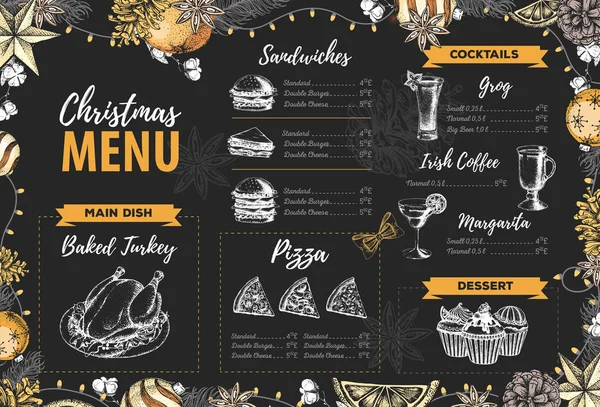 Restoran Noel Tatil Menü Tasarımı — Stok Vektör