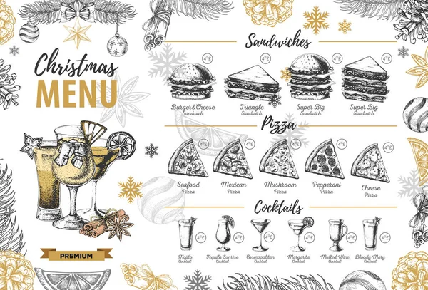 Dibujo Mano Diseño Menú Navideño Menú Restaurante — Vector de stock