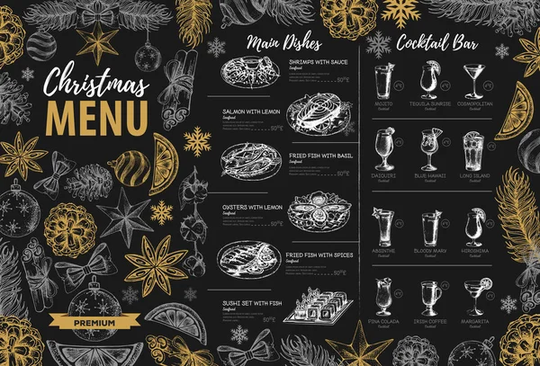 手绘圣诞假期菜单设计 餐厅菜单 — 图库矢量图片