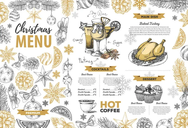 Dibujo Mano Diseño Menú Navideño Menú Restaurante — Archivo Imágenes Vectoriales