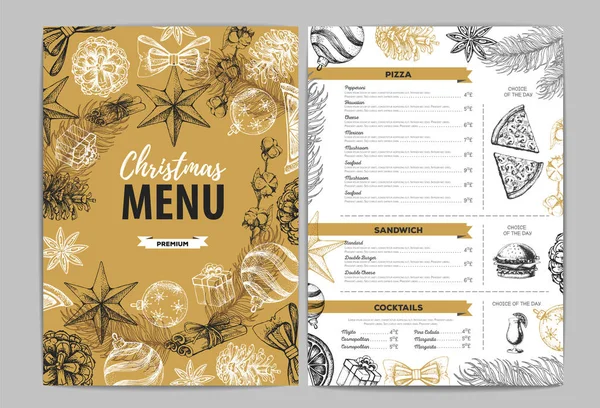 Dibujo Mano Diseño Menú Navideño Menú Restaurante — Vector de stock