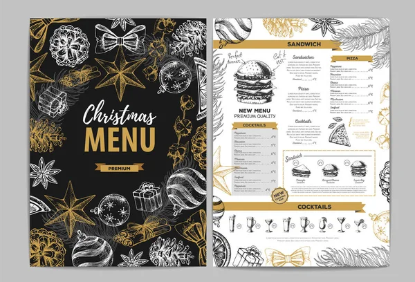 Dibujo Mano Diseño Menú Navideño Menú Restaurante — Archivo Imágenes Vectoriales