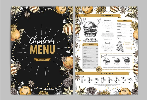 Dibujo Mano Diseño Menú Navideño Menú Restaurante — Vector de stock