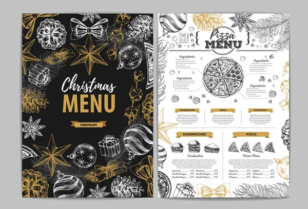Hand Drawing Christmas Holiday Menu Design Restaurant Menu — Stock Vector