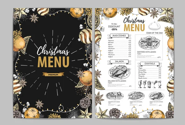 Çizim Noel Tatil Menü Tasarımı Ver Restoran Menü — Stok Vektör