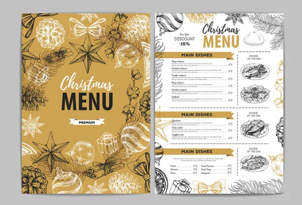 Hand Drawing Christmas Holiday Menu Design Restaurant Menu — Stock Vector