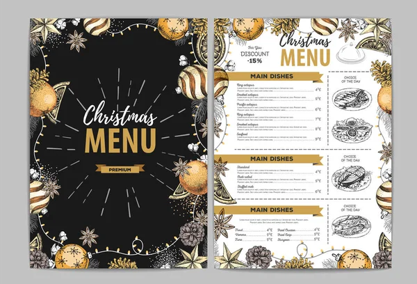 Hand Drawing Christmas Holiday Menu Design Restaurant Menu — Stock Vector