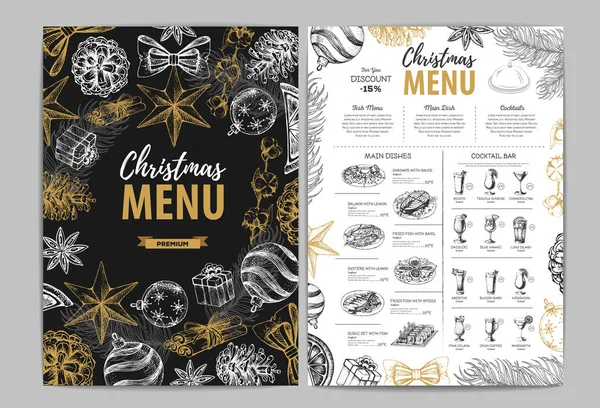 Çizim Noel Tatil Menü Tasarımı Ver Restoran Menü — Stok Vektör