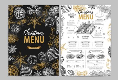 Hand drawing Christmas holiday menu design. Restaurant menu clipart
