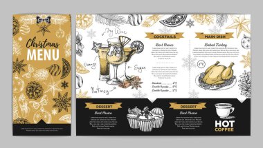 Çizim Noel tatil menü tasarımı ver. Restoran menü