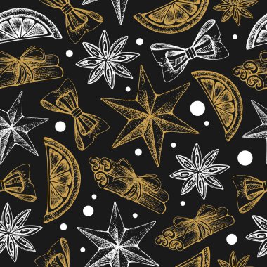 Noel tatil el Dikişsiz desen çizimi. Noel öznitelikleri arka plan