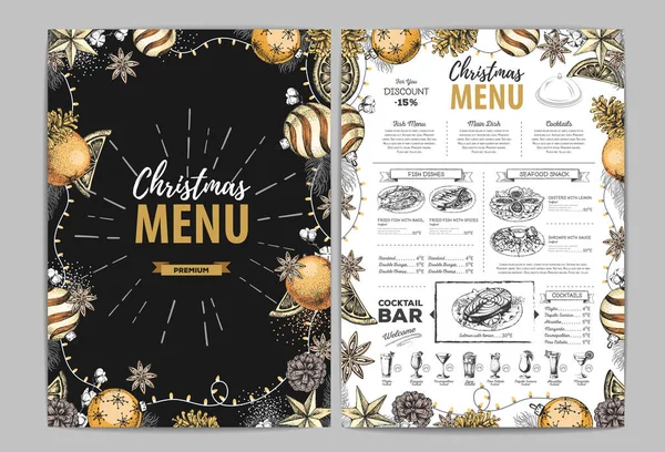 Handzeichnung Weihnachtsmenü Design Speisekarte — Stockvektor