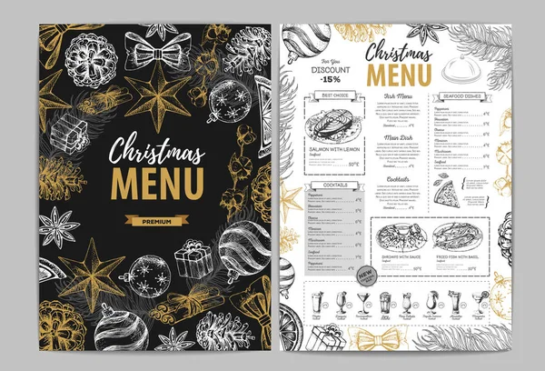 図面のクリスマス ホリデー メニュー デザインを手します レストランのメニュー — ストックベクタ