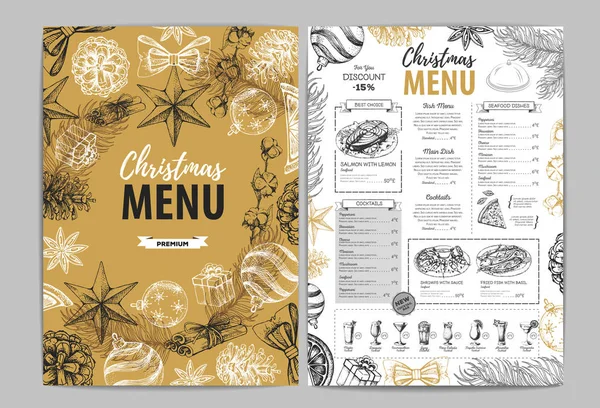 Desenho Mão Natal Design Menu Férias Menu Restaurante — Vetor de Stock