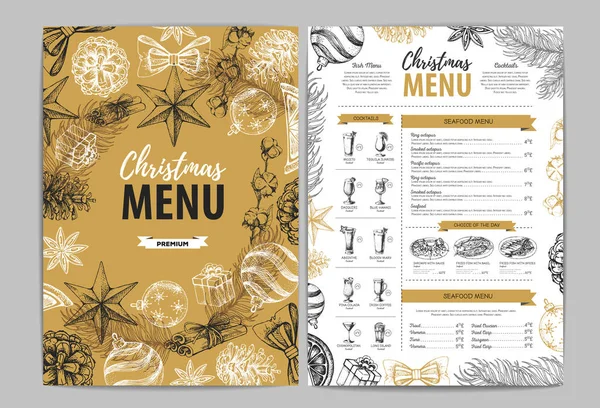 Hand Tekenen Kerst Vakantie Menu Ontwerp Restaurant Menu — Stockvector