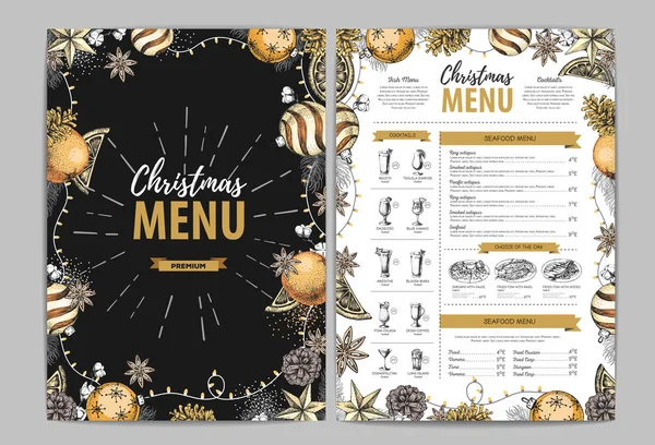 Hand Tekenen Kerst Vakantie Menu Ontwerp Restaurant Menu — Stockvector