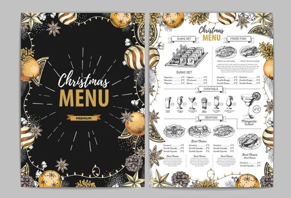 Hand Tekenen Kerst Vakantie Menu Ontwerp Restaurant Menu — Stockvector