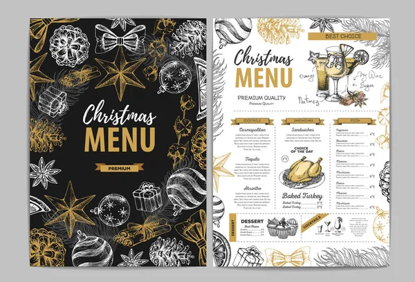 Dibujo Mano Diseño Menú Navideño Menú Restaurante — Vector de stock