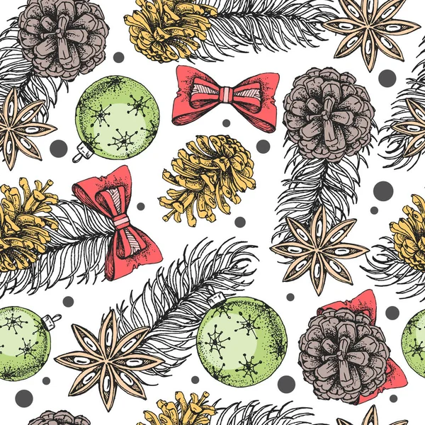 Navidad Vacaciones Dibujo Mano Patrón Sin Costuras Navidad Atributos Fondo — Archivo Imágenes Vectoriales