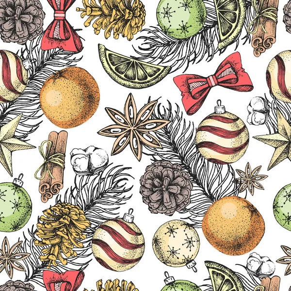 Weihnachten Urlaub Hand Zeichnung Nahtlose Muster Weihnachten Attribute Hintergrund — Stockvektor