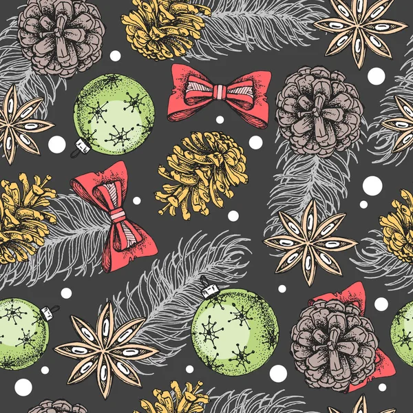Weihnachten Urlaub Hand Zeichnung Nahtlose Muster Weihnachten Attribute Hintergrund — Stockvektor