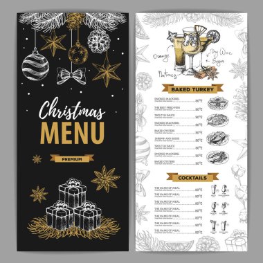 Çizim Noel tatil menü tasarımı ver. Restoran menü