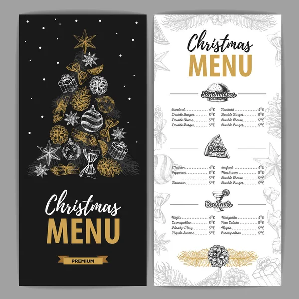 Handzeichnung Weihnachtsmenü Design Speisekarte — Stockvektor