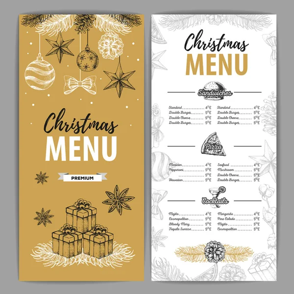 Hand Drawing Christmas Holiday Menu Design Restaurant Menu — Stock Vector