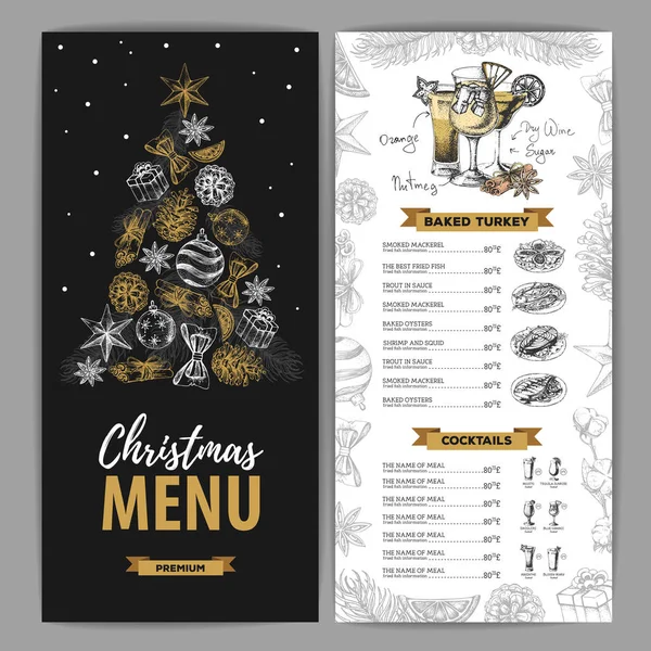 Handzeichnung Weihnachtsmenü Design Speisekarte — Stockvektor