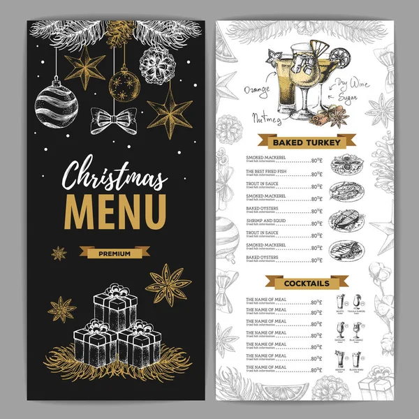 Handzeichnung Weihnachtsmenü Design Speisekarte — Stockvektor