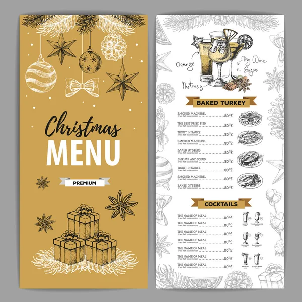 Dibujo Mano Diseño Menú Navideño Menú Restaurante — Vector de stock