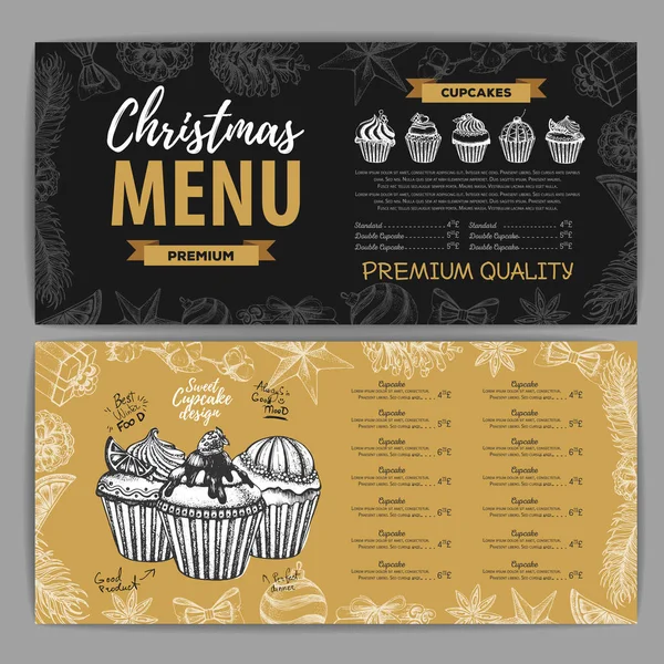 Hand Tekenen Kerst Vakantie Menu Ontwerp Restaurant Menu — Stockvector