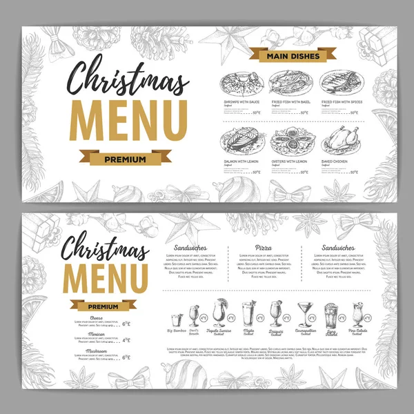 Dibujo Mano Diseño Menú Navideño Menú Restaurante — Vector de stock