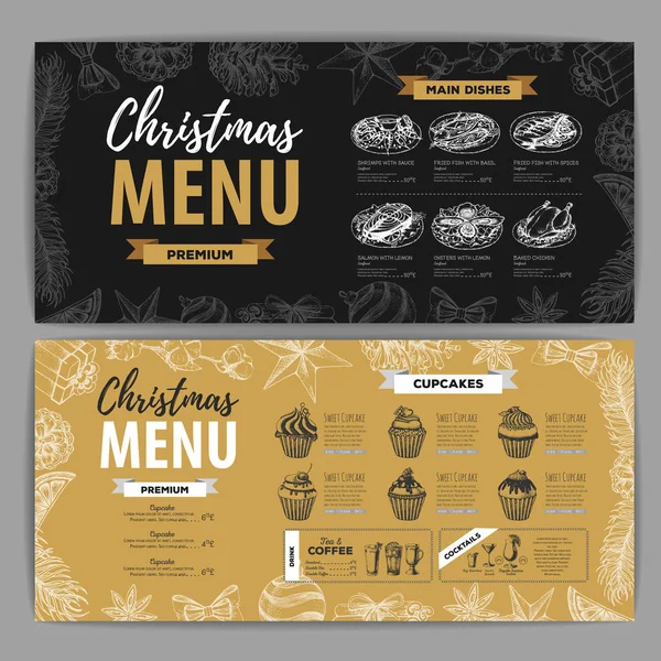 Dibujo Mano Diseño Menú Navideño Menú Restaurante — Vector de stock