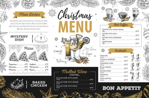 Ruční Kreslení Vánoční Prázdninové Nabídky Designu Menu Restaurace — Stockový vektor