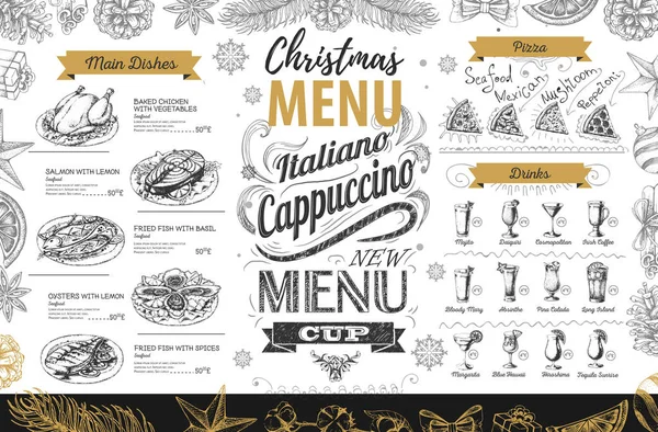 Hand Tekenen Kerst Vakantie Menu Ontwerp Restaurant Menu — Stockvector