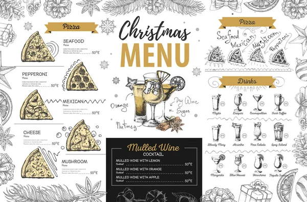 Dibujo Mano Diseño Menú Navideño Menú Restaurante — Archivo Imágenes Vectoriales