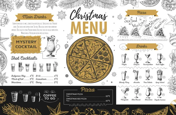 Dibujo Mano Diseño Menú Navideño Menú Restaurante — Vector de stock